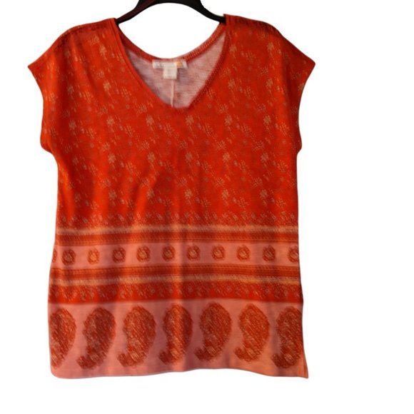 C & C California Tops - C&C California Reddish Orange Boho Floral & Paisley Print Knit Soft Top SZ S NWT
